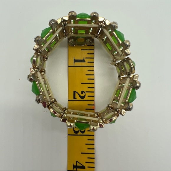 Green Enamel Stone and Clear Rhinestone Stretch Bangle - Picture 7 of 10